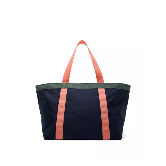 NWT Victoria’s Secret PINK Weekender Canvas Travel Beach Navy Coral Tote Bag - Picture 3 of 4